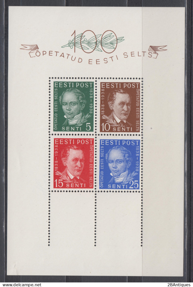 ESTONIA 1938 - Estonian Writers Souvenir Sheet MNH** OG - Estonia