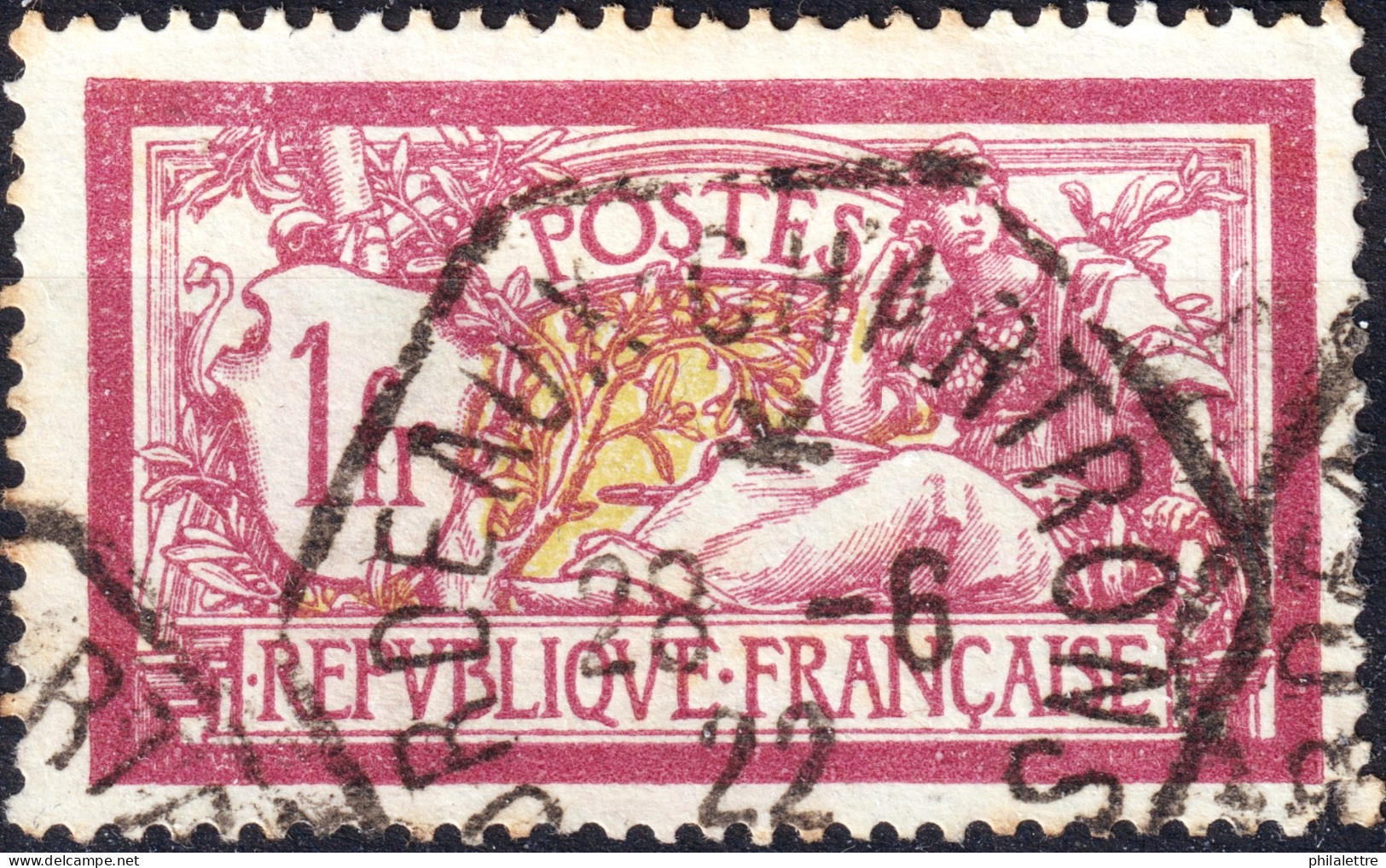 FRANCE - 1922 TàD RAU "BORDEAUX CHARTRONS" Sur Yv.122 1fr Merson Lie-de-vin & Olive - 1900-27 Merson