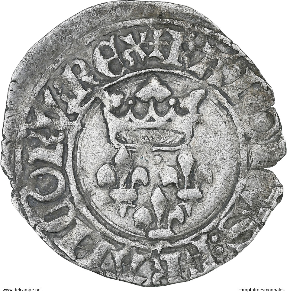 France, Charles VI, Florette, 1417-1422, Rouen, Billon, TB+, Duplessy:387 - 1380-1422 Charles VI Le Fol