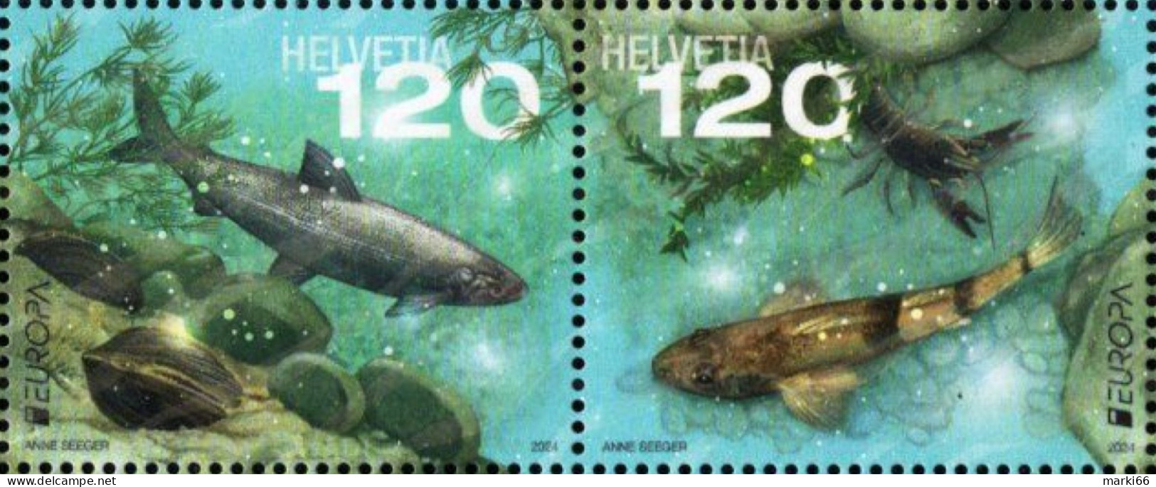 Switzerland - 2024 - Europa CEPT - Underwater Fauna And Flora - Mint Stamp Set With Varnish - Unused Stamps