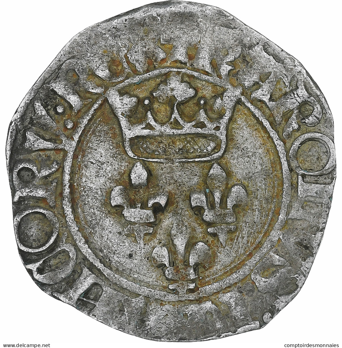 France, Charles VI, Florette, 1417-1422, Rouen, Billon, TB+, Duplessy:387 - 1380-1422 Charles VI Le Fol