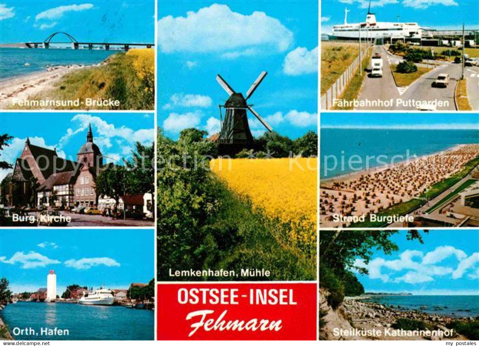 72617408 Insel Fehmarn Fehmarnsund Bruecke Burg Kirche Orth Hafen Lemkenhafen Mu - Fehmarn