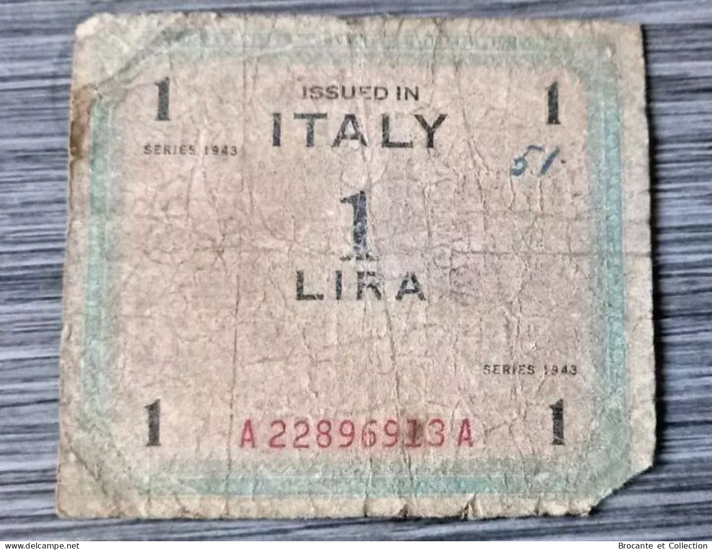 1 Lira 1943 - Italy - Ww2 U.S. Militari - Certificate - Currency - Billet - Autres & Non Classés