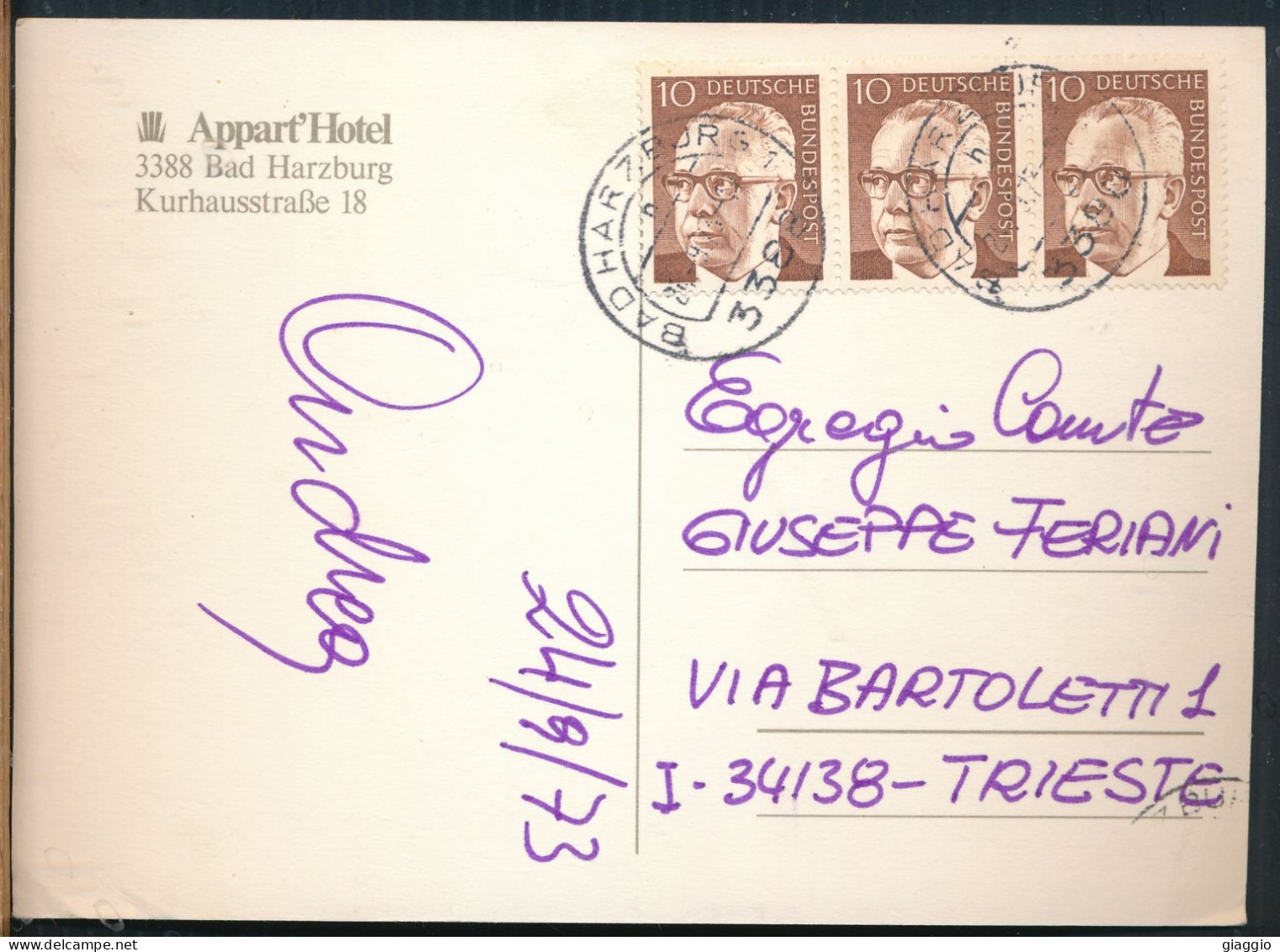 °°° 31079 - GERMANY - BAD HARZBURG - APPART'HOTEL - 1973 With Stamps °°° - Bad Harzburg