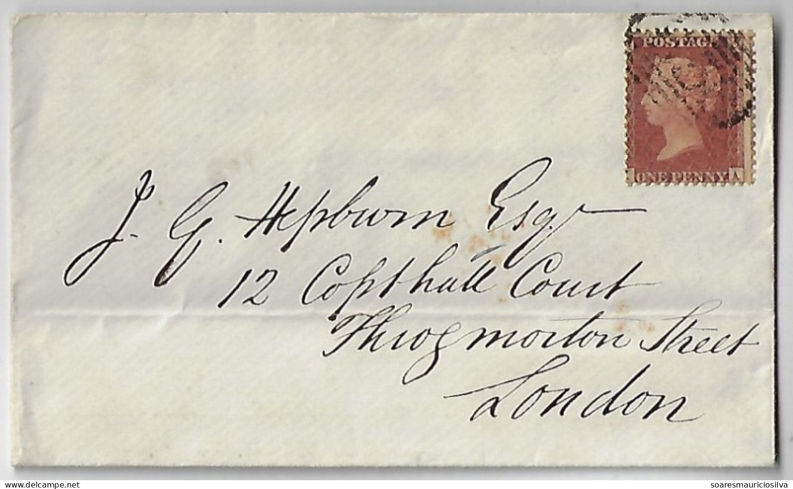 Great Britain 1856 Cover Sent From Royston To London Stamp 1 Penny Red Perforate Corner Letter IA Queen Victoria - Covers & Documents