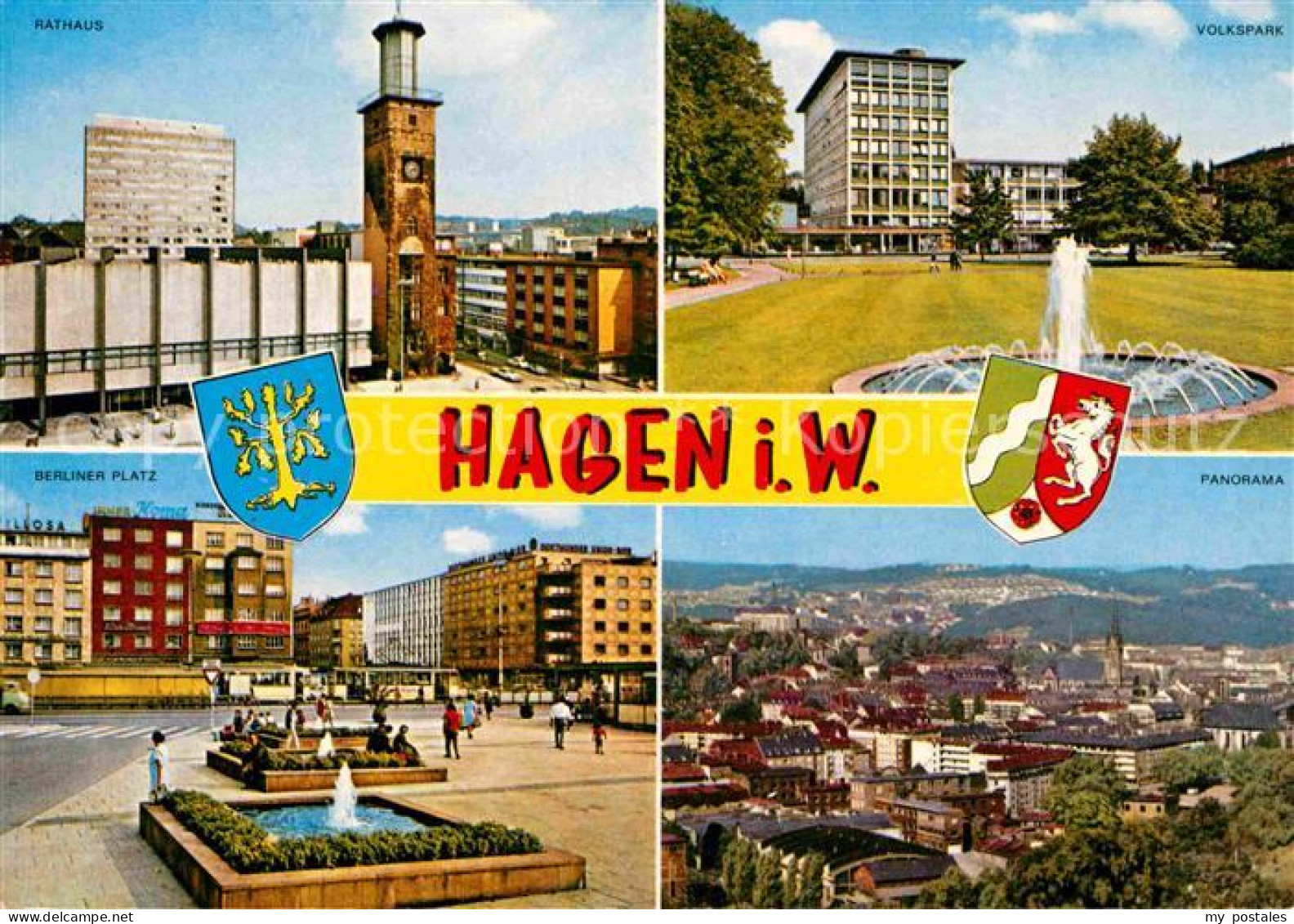 72616641 Hagen Westfalen Rathaus Volkspark Fontaene Berliner Platz Panorama Wapp - Hagen