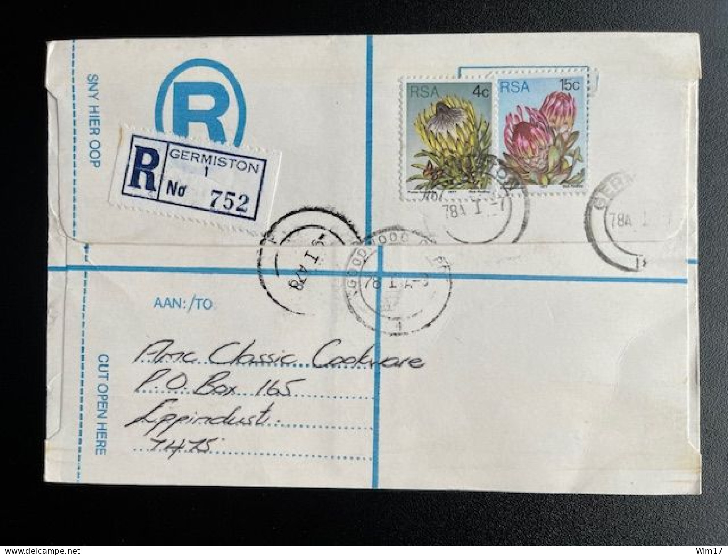 SOUTH AFRICA RSA 1978 REGISTERED LETTER GERMISTON TO EPPINDUST CAPE TOWN 07-01-1978 ZUID AFRIKA - Lettres & Documents