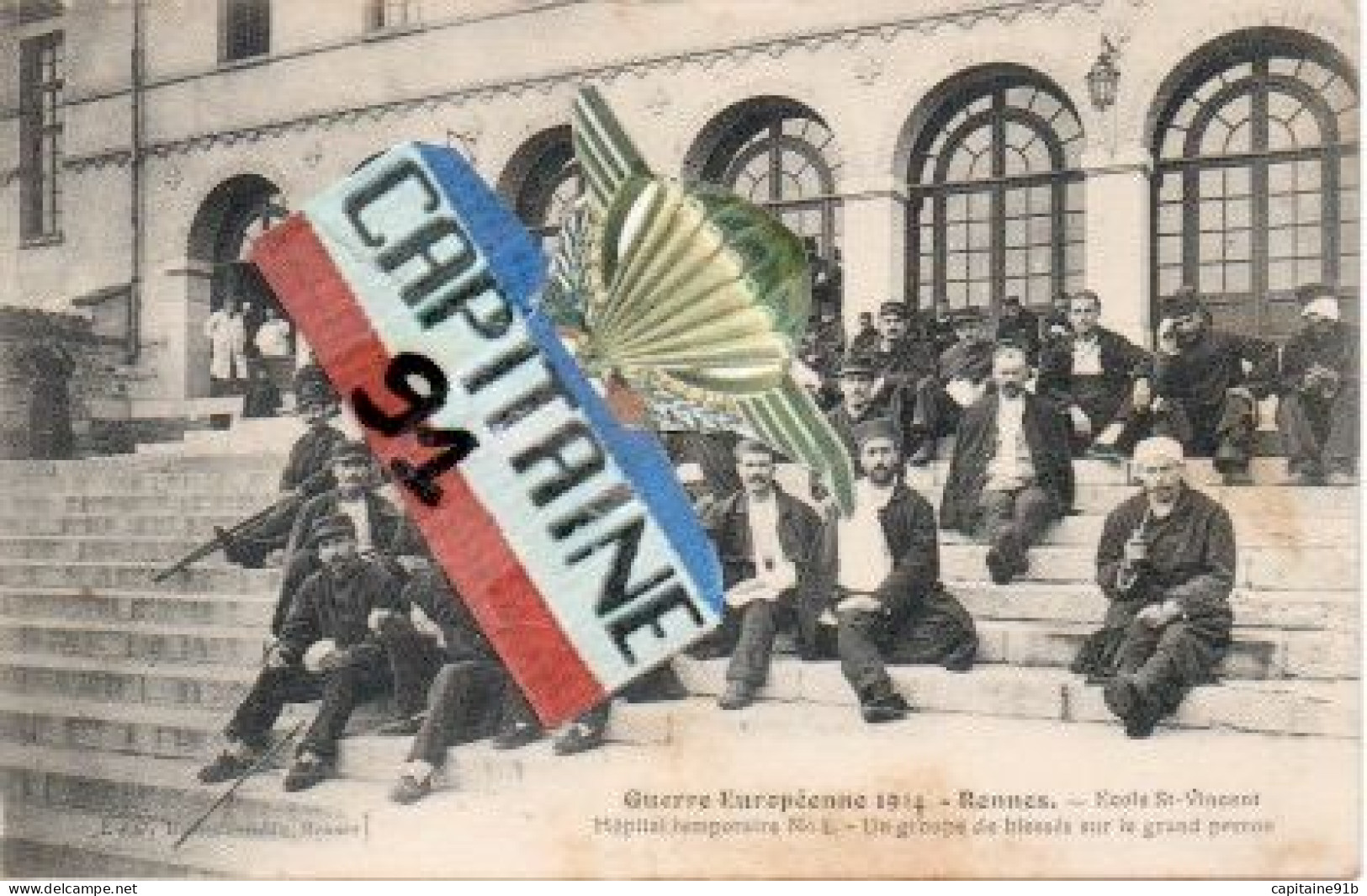 CPA GUERRE EUROPEENNE 1914 RENNES ILLE ET VILAINE ECOLE ST VINCENT HOPITAL TRMPORAIRE N. 4 UN GROUPE DE BLESSES. X X - Rennes