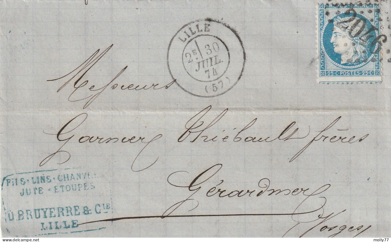 Lettre De Lille à Gérardmer LAC - 1849-1876: Période Classique