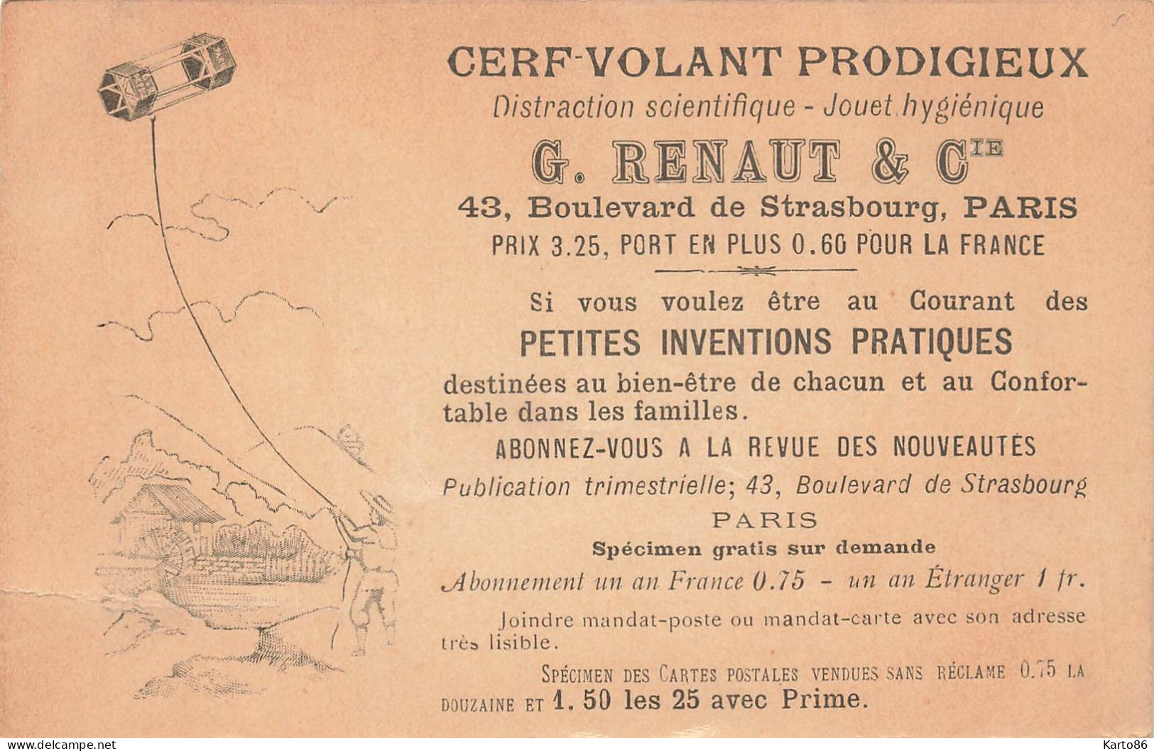 Cerf Volant Prodigieux G. RENAUT & Cie 43 Boulevard De Strasbourg * Carte De Visite Illustrée Sur CPA* Verf Volant Jouet - Arrondissement: 10