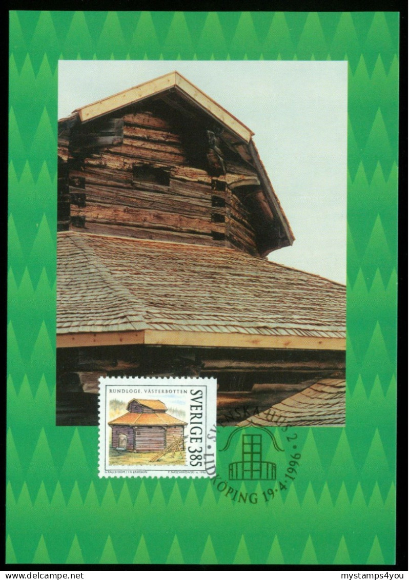 Mk Sweden Maximum Card 1996 MiNr 1940 | Traditional Buildings. Octagonal Log Barn, Väst #max-0091 - Cartoline Maximum