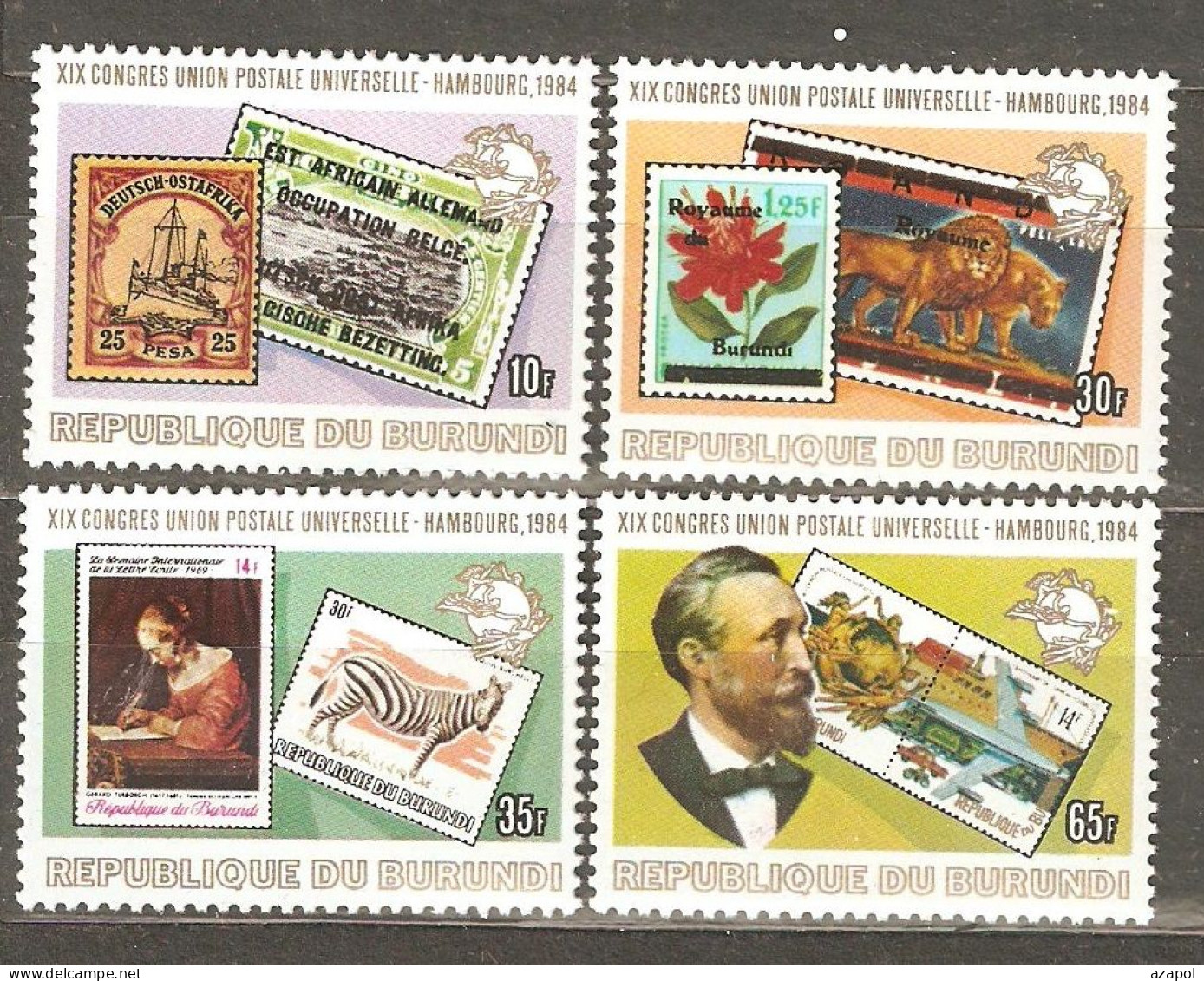 Burundi: Full Set Of 4 Mint Stamps, 19th U.P.U. Congress, 1984, Mi#1640-3, MNH - Neufs