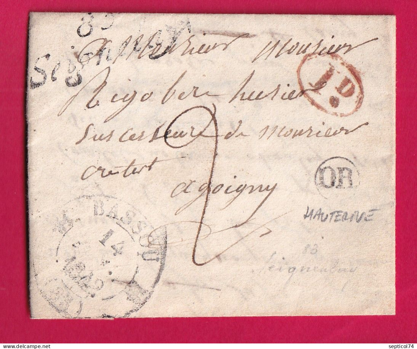 CURSIVE 83 SEIGNELAY YONNE OR HAUTERIVE DECIME RURAL CAD TYPE 12 BASSOU POUR JOIGNY LETTRE - 1801-1848: Précurseurs XIX