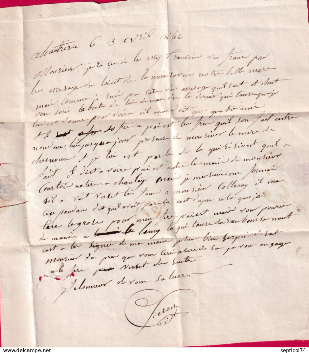 CURSIVE 83 SEIGNELAY YONNE OR HAUTERIVE DECIME RURAL CAD TYPE 12 BASSOU POUR JOIGNY LETTRE - 1801-1848: Voorlopers XIX