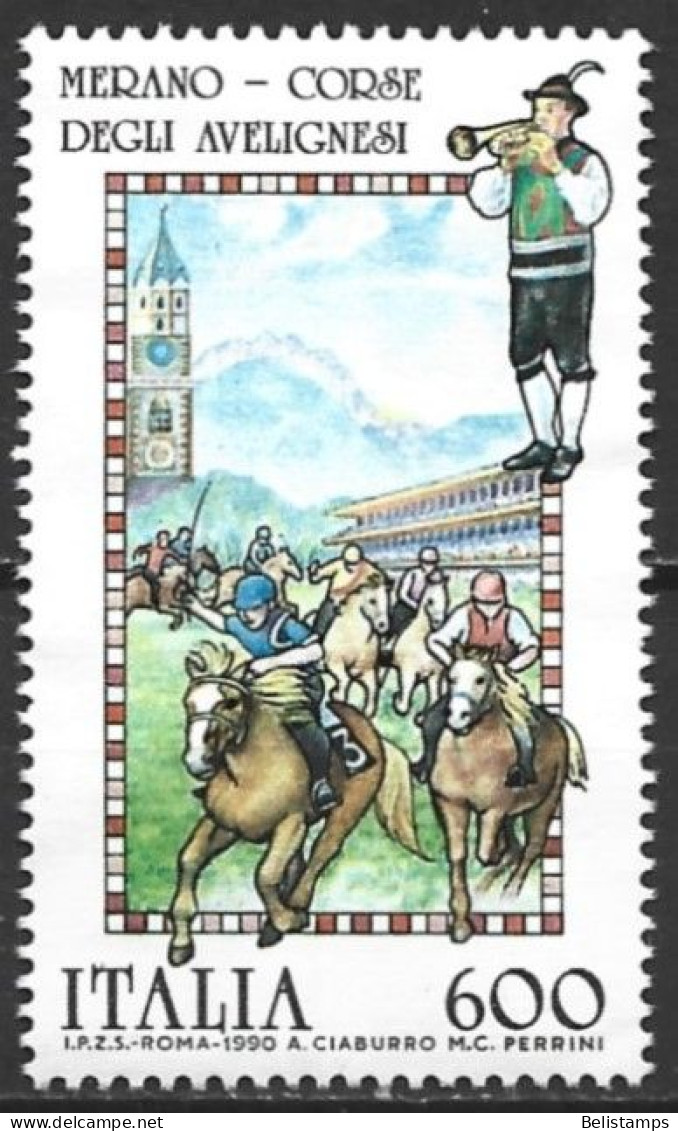 Italy 1990. Scott #1807 (U) Horse Race, Merano - 1981-90: Usados
