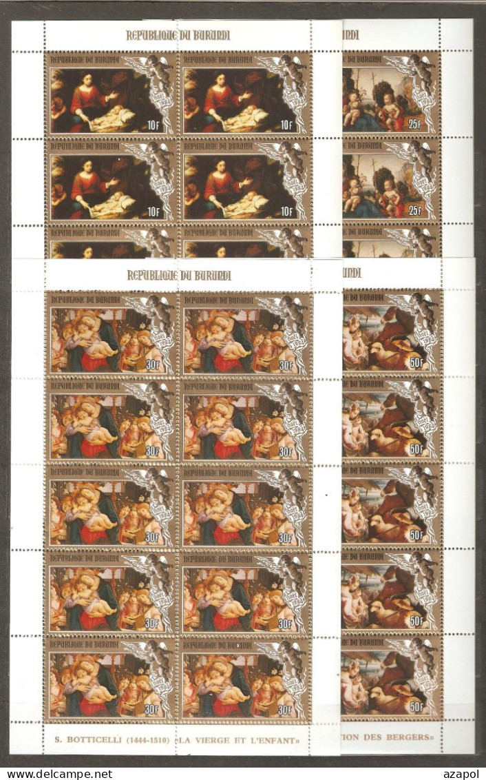 Burundi: Set Of 3 Mint Stamps In Sheets, Christmas - Painting, 1984, Mi#1656-9, MNH - Nuevos
