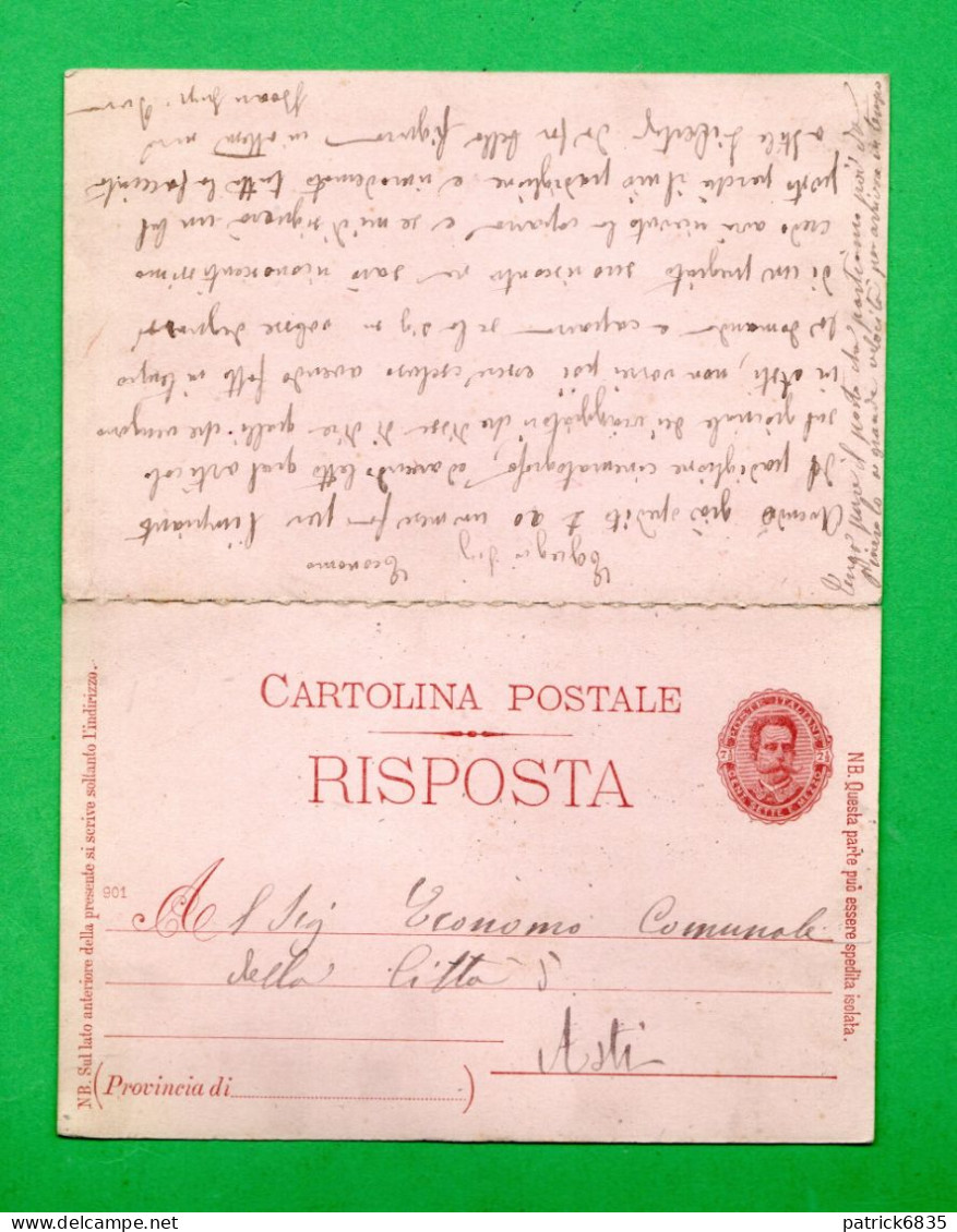 REGNO - ASTI -CARTOLINA POSTALE C. 7 MEZZO - CON RISPOSTA - C.15 - VG PER  IVREA -1878 - Entiers Postaux