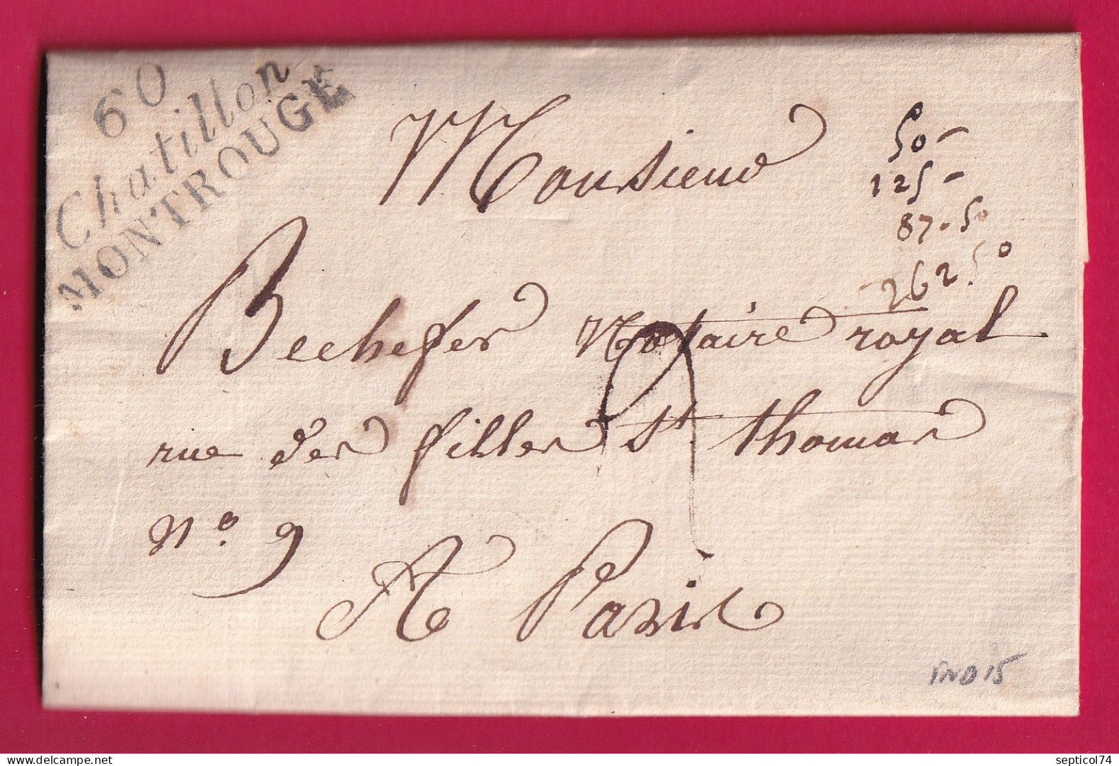 DOUBLE CURSIVE 60 CHATILLON MONTROUGE POUR PARIS INDICE 15 1831 LETTRE - 1801-1848: Precursors XIX