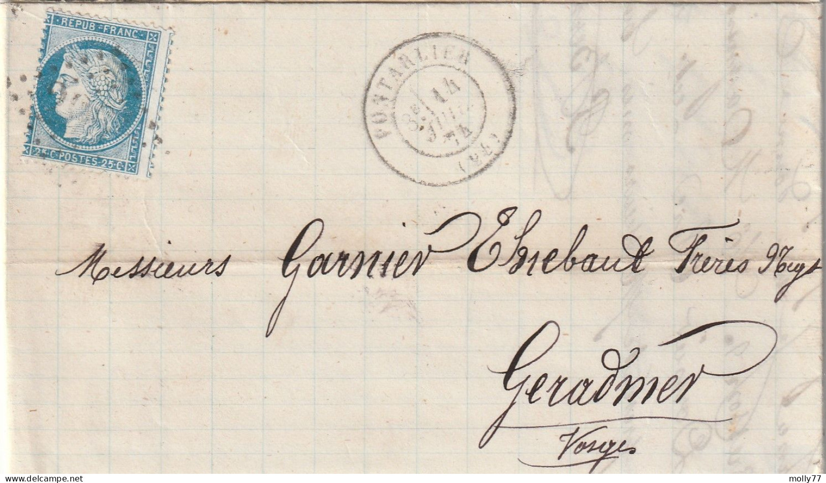 Lettre De Pontarlier à Gérardmer LAC - 1849-1876: Période Classique