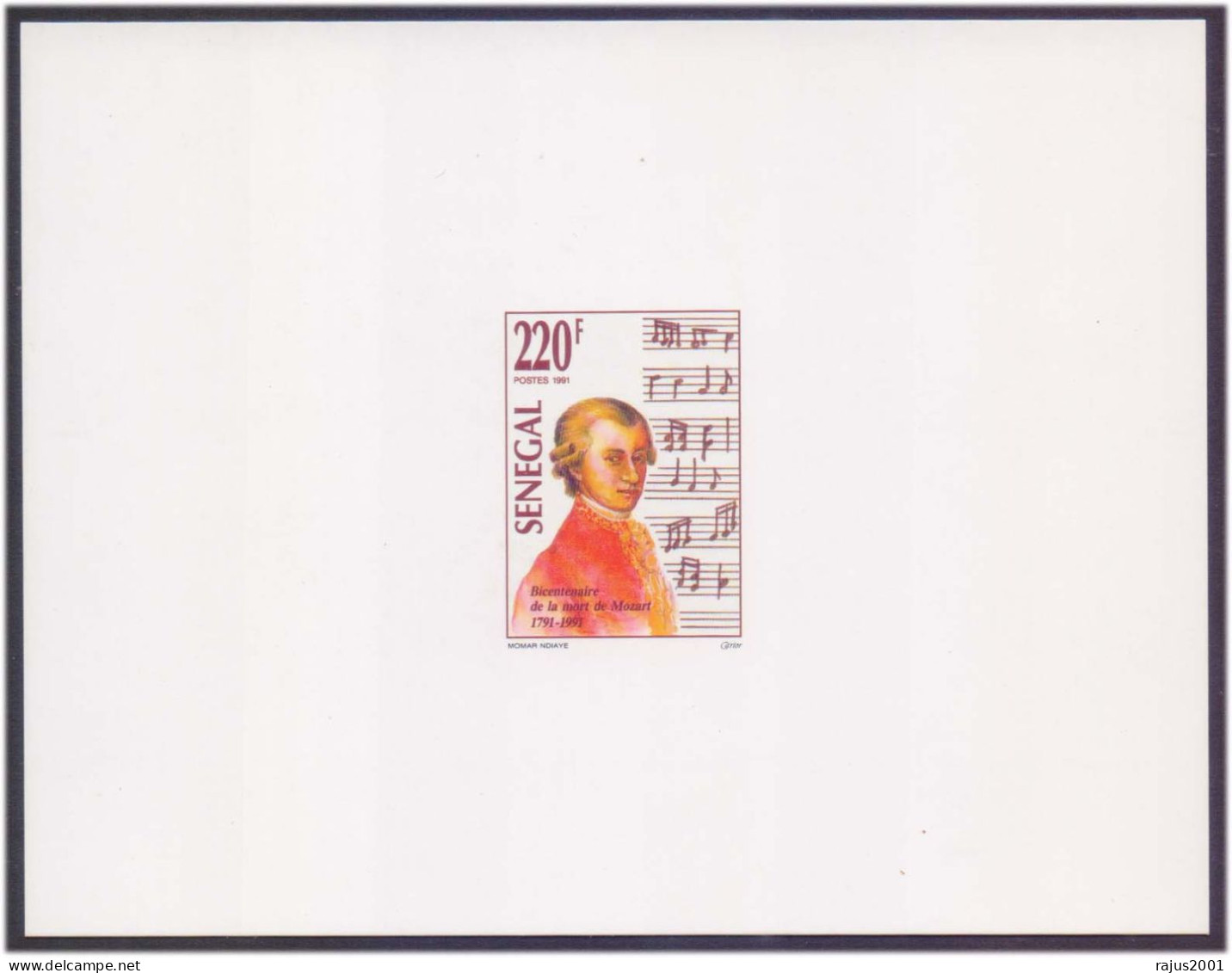 Mozart, Member Of Masonic Lodge Zur Wohltätigkeit, Freemasonry, Composer, Musical Instrument Deluxe Proof MNH Senegal - Freimaurerei