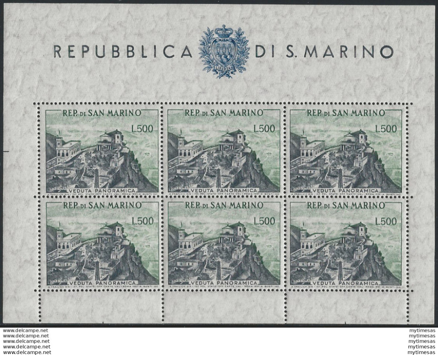 1958 San Marino Panorama Lire 500 MS MNH Sassone N. 18 - Andere & Zonder Classificatie