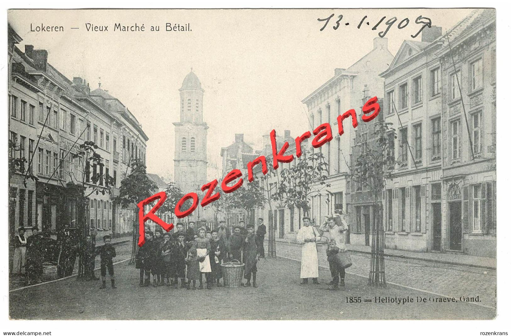 Lokeren Vieux Marché Au Bétail Groentemarkt Geanimeerd 1909 Heliotypie De Graeve Gand Gent - Lokeren