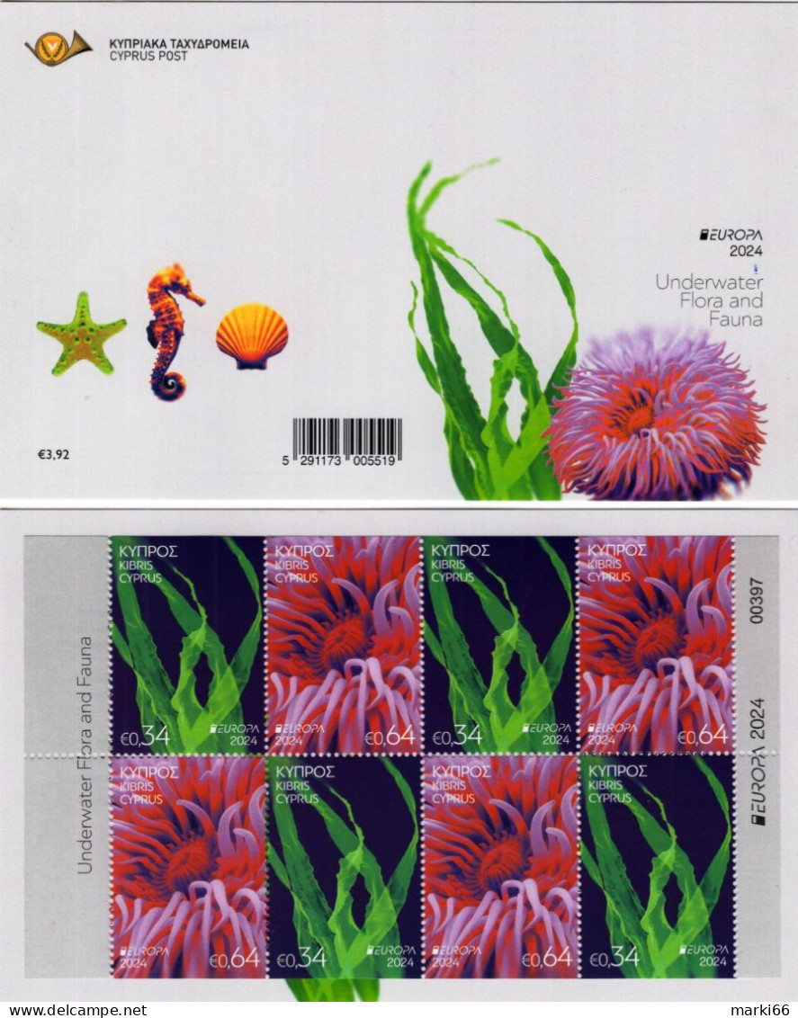 Cyprus - 2024 - Europa CEPT - Underwater Fauna And Flora - Mint Stamp BOOKLET - Neufs
