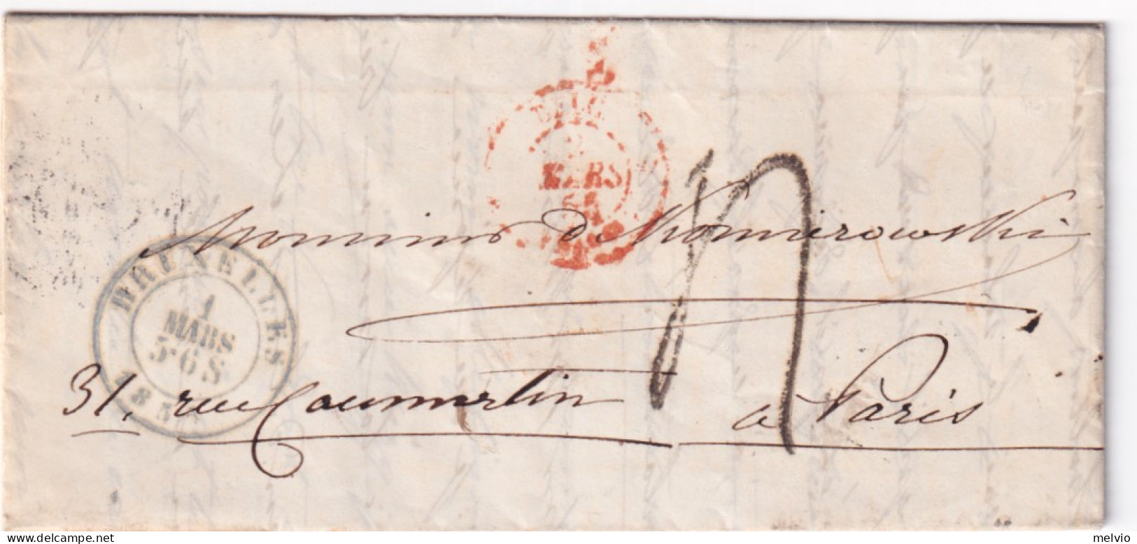 1855-Belgio BRUXELLES C.2 (1.3) Lettera Completa Testo Per Parigi - Autres & Non Classés