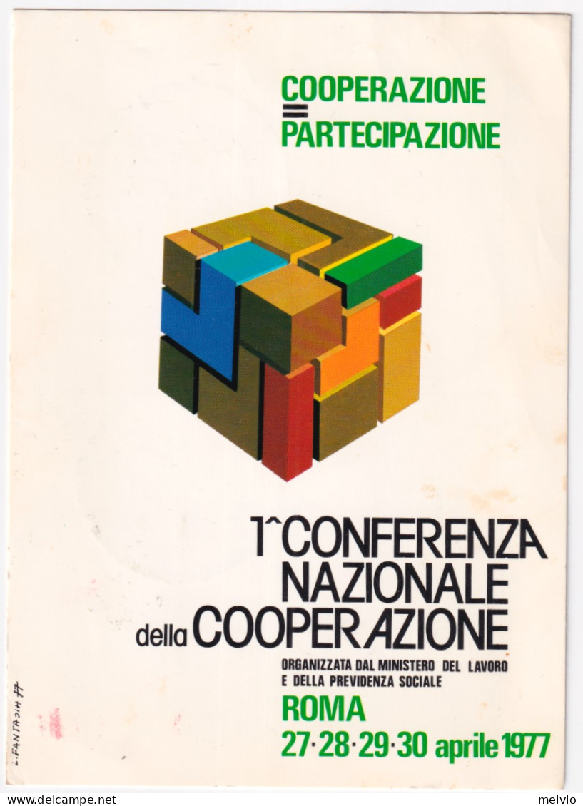 1977-ROMA 1^ CONFERENZA NAZ. COOPERAZIONE (27.4) Annullo Speciale Su Cartolina V - 1971-80: Marcophilie
