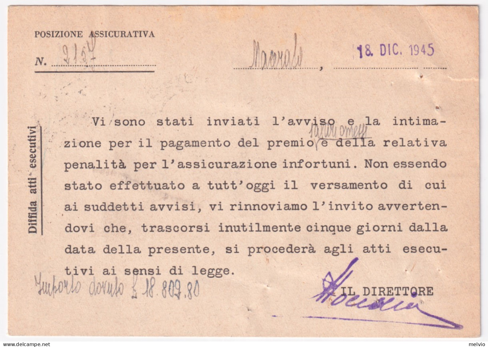 1945-Monumenti Sopr. Striscia Tre Lire 1,20/20 (524) Su Cartolina Raccomandata M - Marcofilía