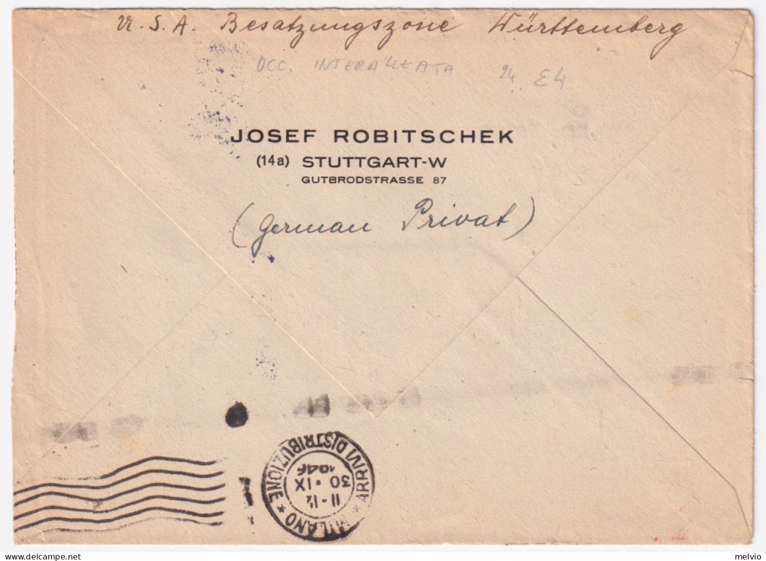 1946-GERMANIA Occ. Interalleata Emissione Comune P.75 Su Busta Stuttgart (21.9)  - Other & Unclassified