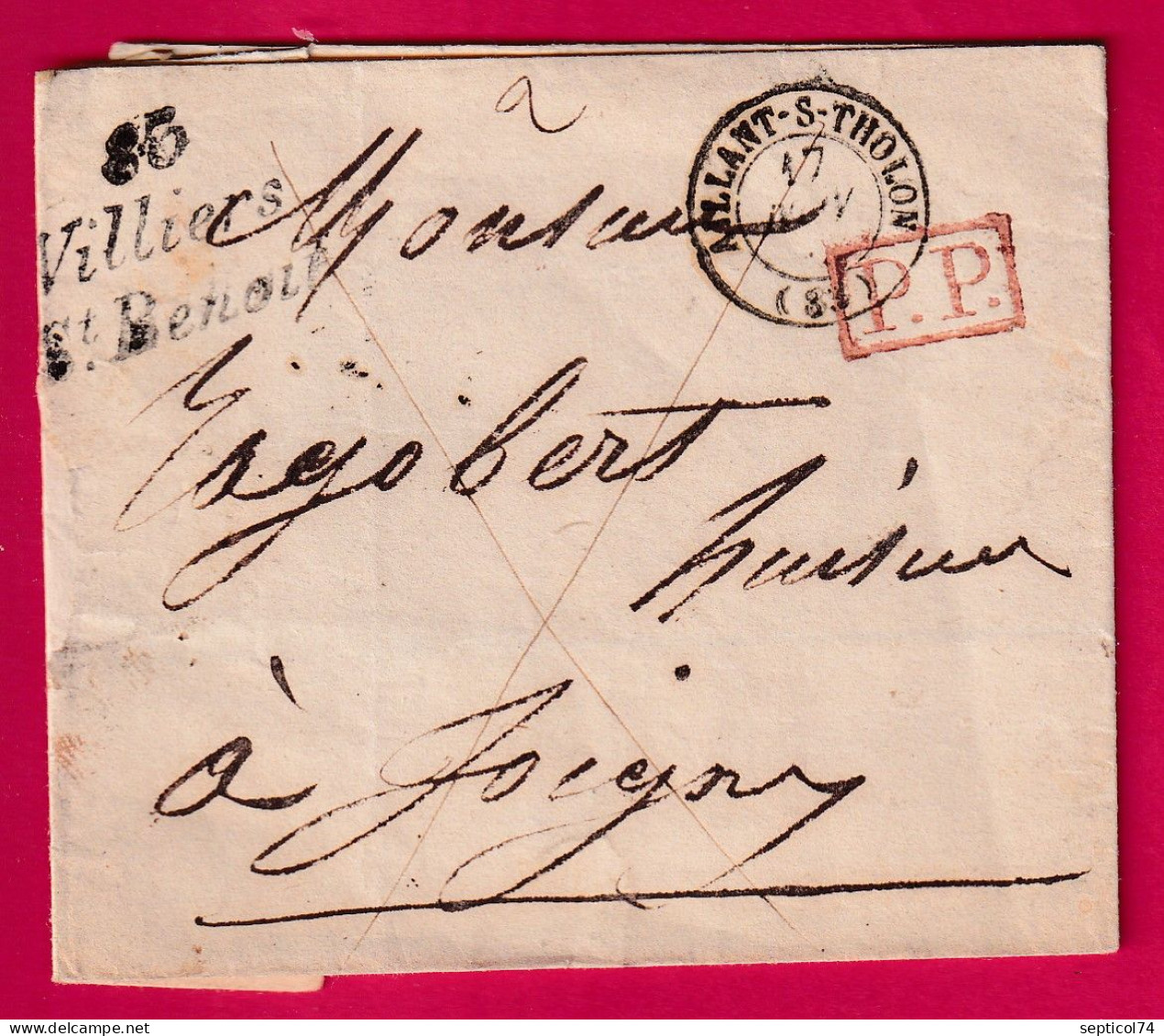 CURSIVE 83 VILLIERS ST BENOIT YONNE + PP CAD TYPE 15 AILANT SUR THOLLON POUR JOIGNY LETTRE - 1801-1848: Précurseurs XIX