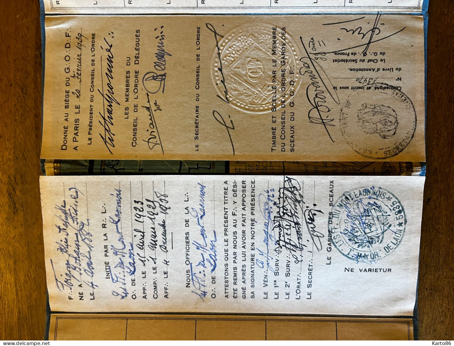 Franc Maçonnerie * Diplome Maçonnique Illustré 1938 ! Grand Orient De France Les F.F. Du Mont Laonnois Bohain Aisne - Filosofia & Pensatori