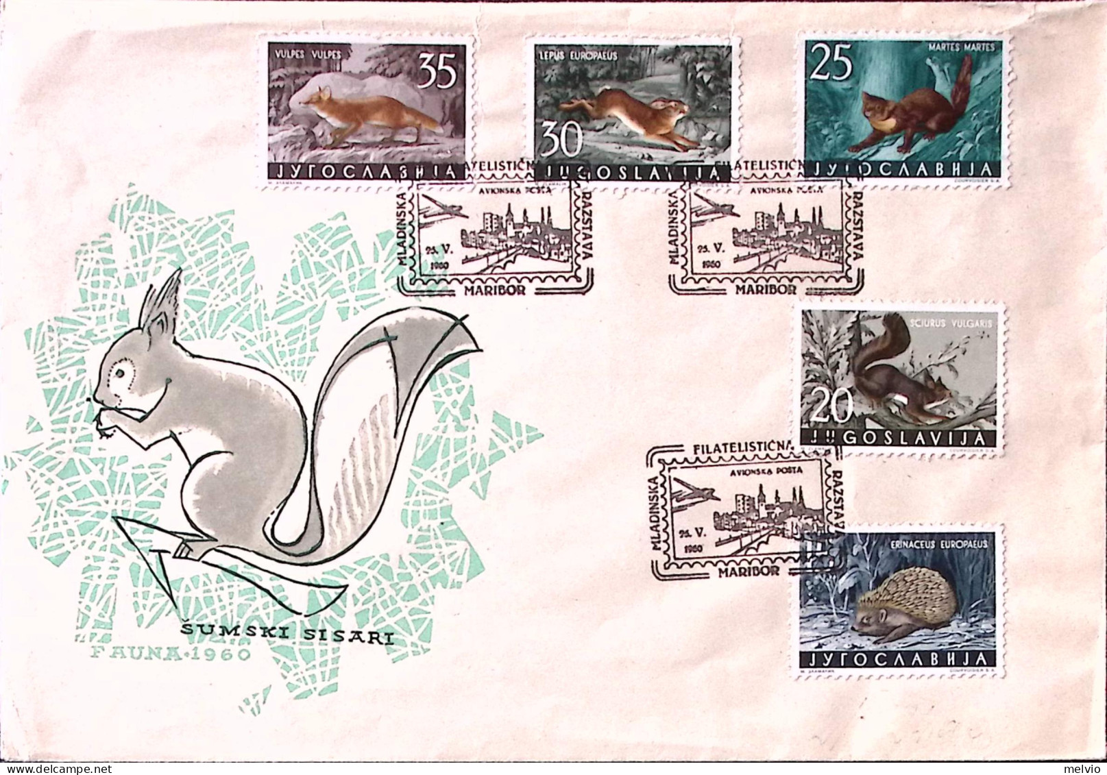 1960-Jugoslavia Animali Diversi Serie Cpl. (818/6) Su Due Fdc - Used