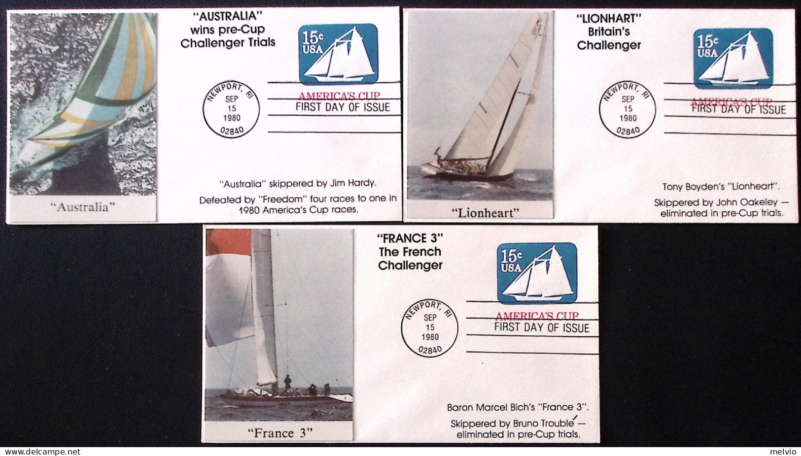 1980-U.S.A. 7 Biglietti Postali America's Cup C.15 Vignette Differenti Giro Comp - Marcophilie