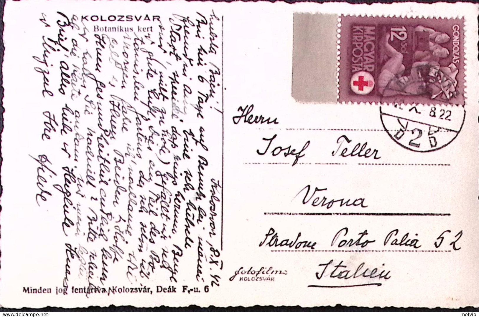 1942-Ungheria Croce Rossa F.12 Cartolina (Kolozsvar) Per Verona - Hongrie