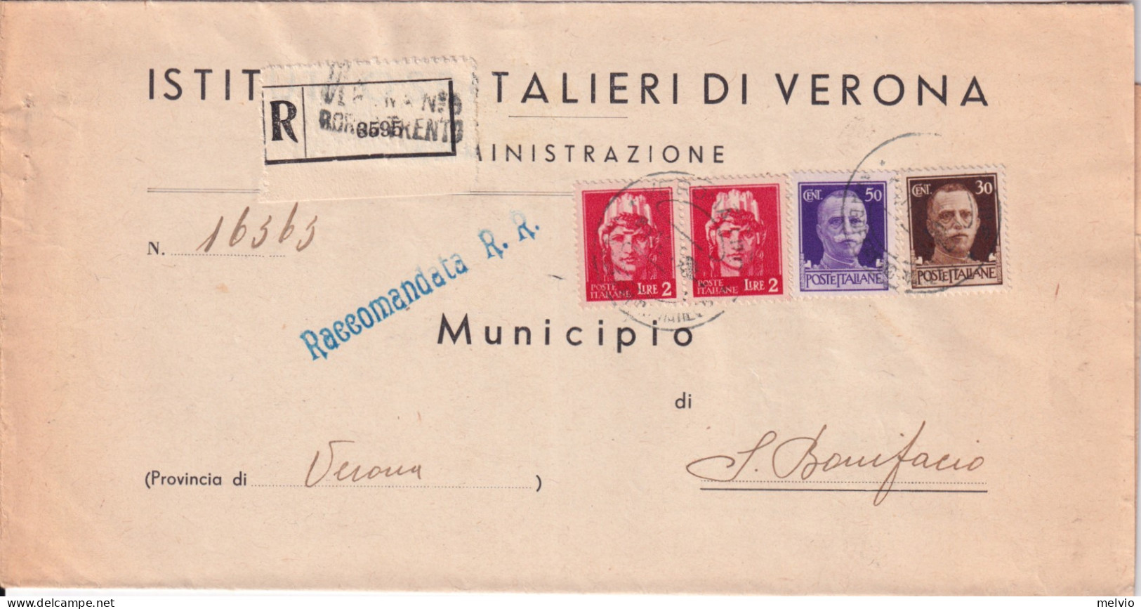 1945-Imperiale C.30 E 50 + Imperiale Senza Fasci Coppia Lire 2 Su Manoscritti Ra - Marcophilie