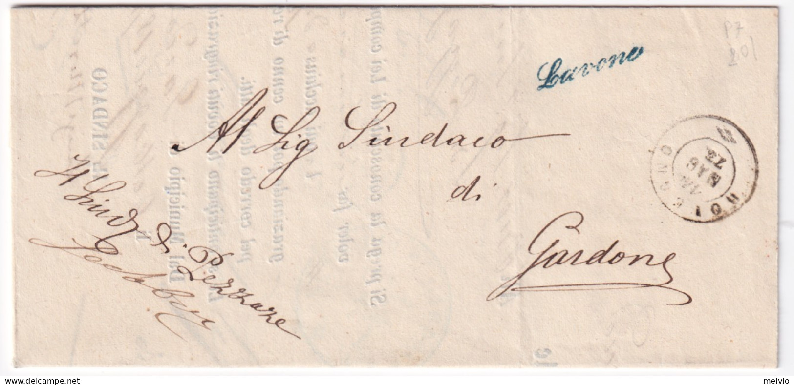 1873-LAVONE Corsivo Collettoria Verde Su Piego (14.5) - Marcophilie
