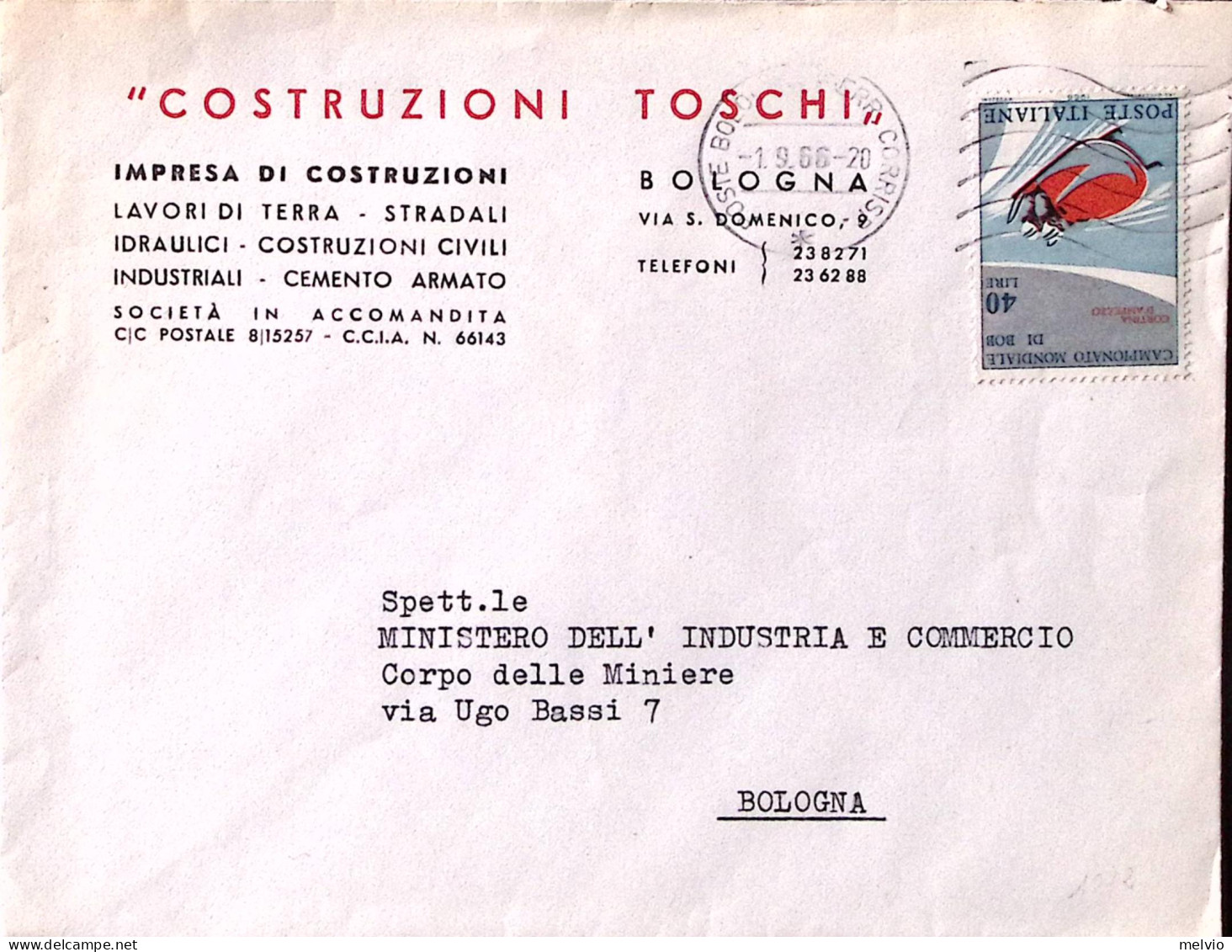 1966-CAMPIONATO BOB Lire 30 (1012) Isolato Su Busta - 1961-70: Marcophilia