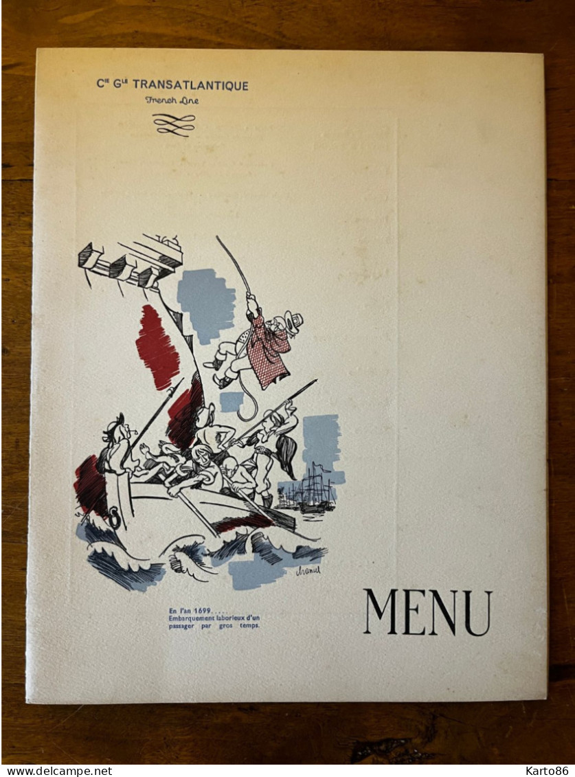 Menus * Menu Ancien " CGT Compagnie Générale Transatlantique Paquebot DE LA SALLE 1935 " Illustrateur Chancel - Menus
