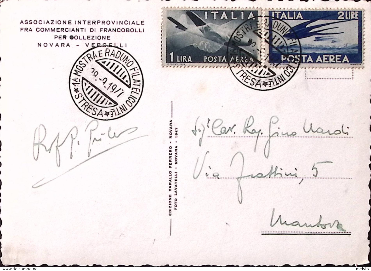 1947-STRESA 1^ MOSTRA E RADUNO FILATELICO INTERNAZIONALE (28.9) Annullo Speciale - Expositions