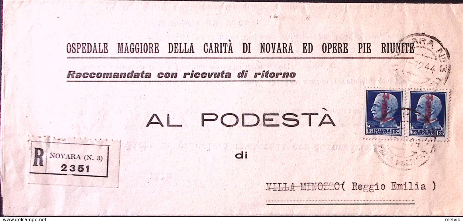 1944-RSI Imperiale Sopr. Coppia Lire 1,25 (495) Su Piego Raccomandato Novara (1. - Marcophilie