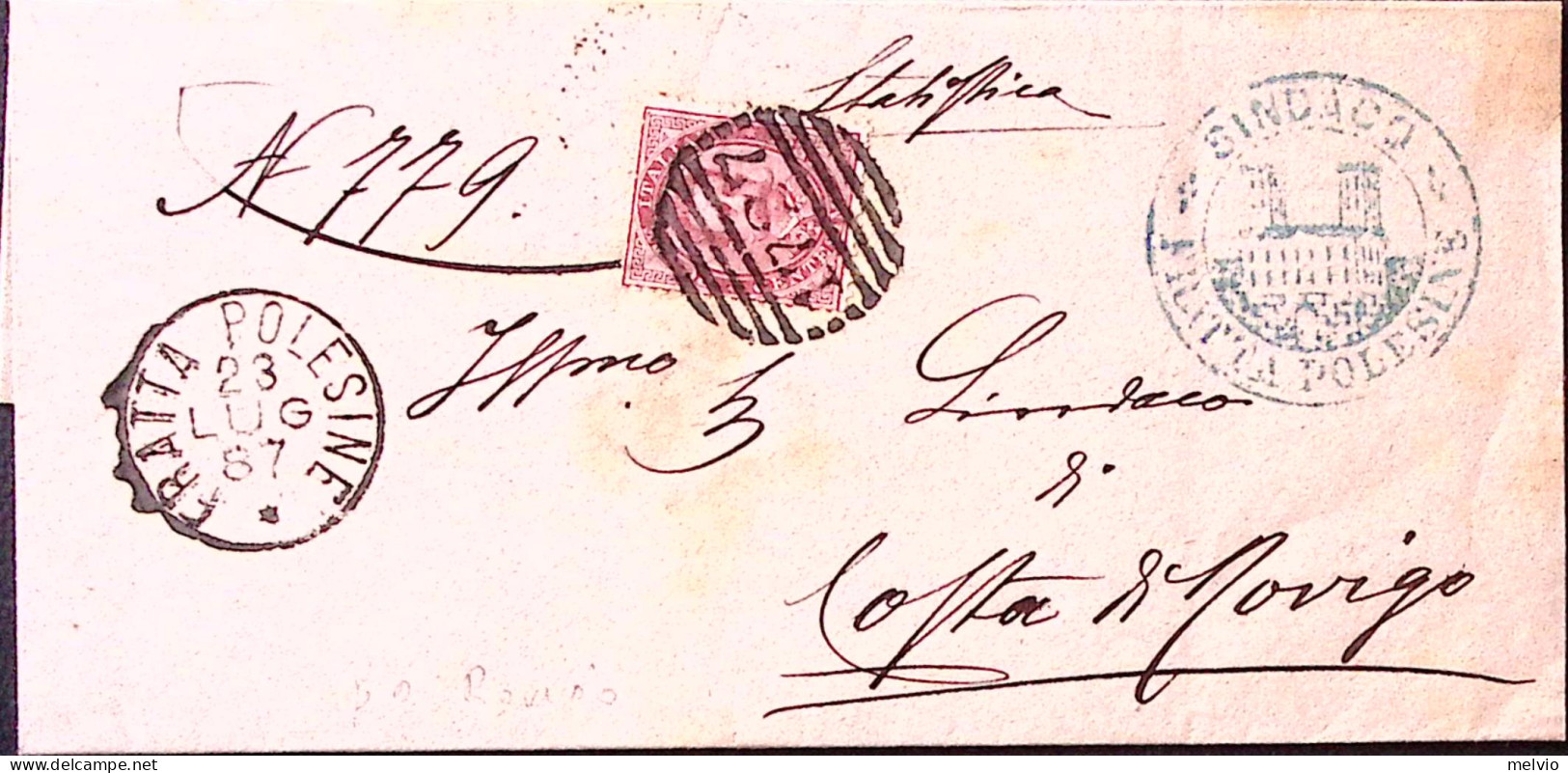 1887-FRATTA POLESINE C1+sbarre (23.7) Su Piego - Poststempel