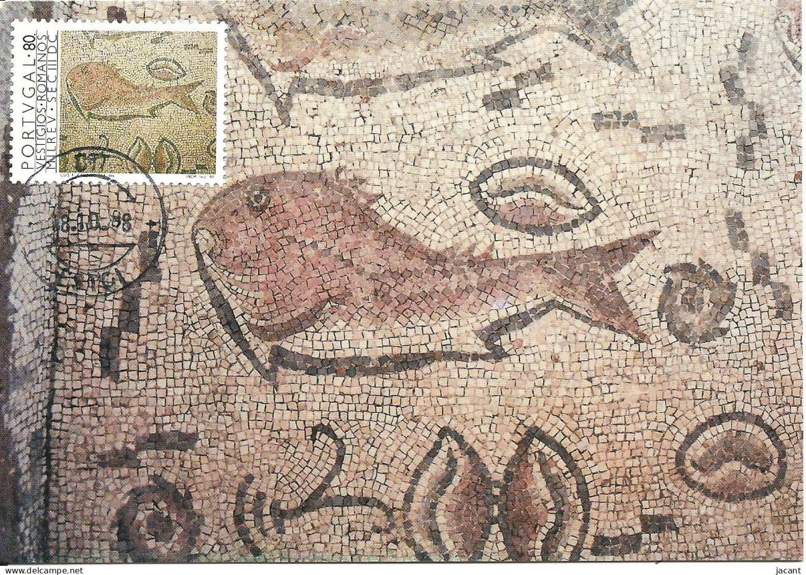 30929 - Carte Maximum - Portugal - Ruinas Romanas Milreu Mosaico Peixe - Mosaique Poisson Fish - Ruines Roman Ruins - Maximumkaarten