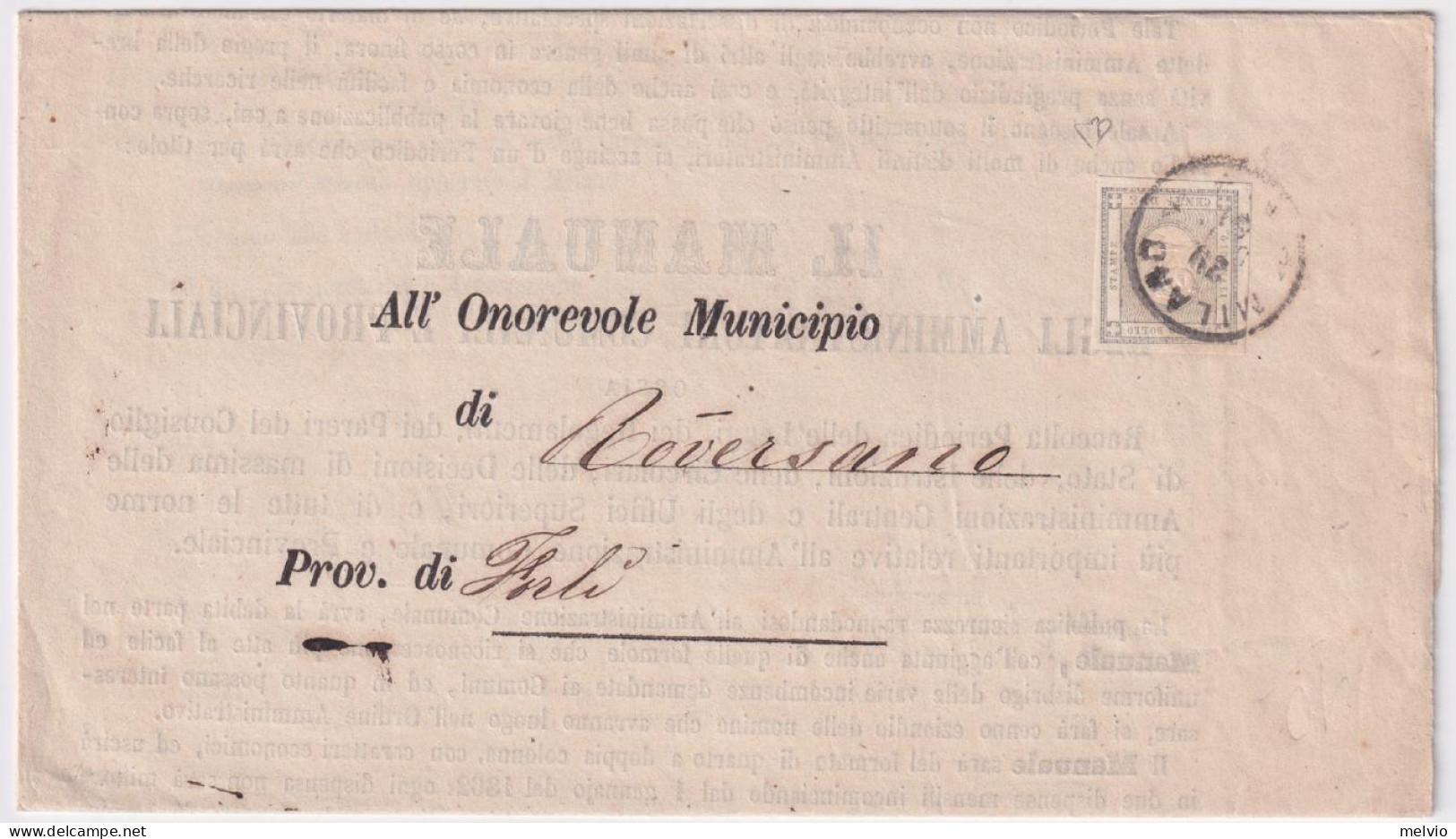 1861-FRANCOBOLLO PER STAMPATI C.2 (20) Isolato Su Stampe Milano (29.12) Firmato  - Marcofilía