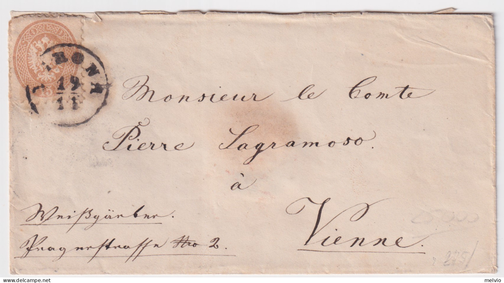 Lombardo Veneto-1865 15s. (45, Dentellatura Imperfetta In Alto) Su Lettera Per V - Lombardo-Vénétie
