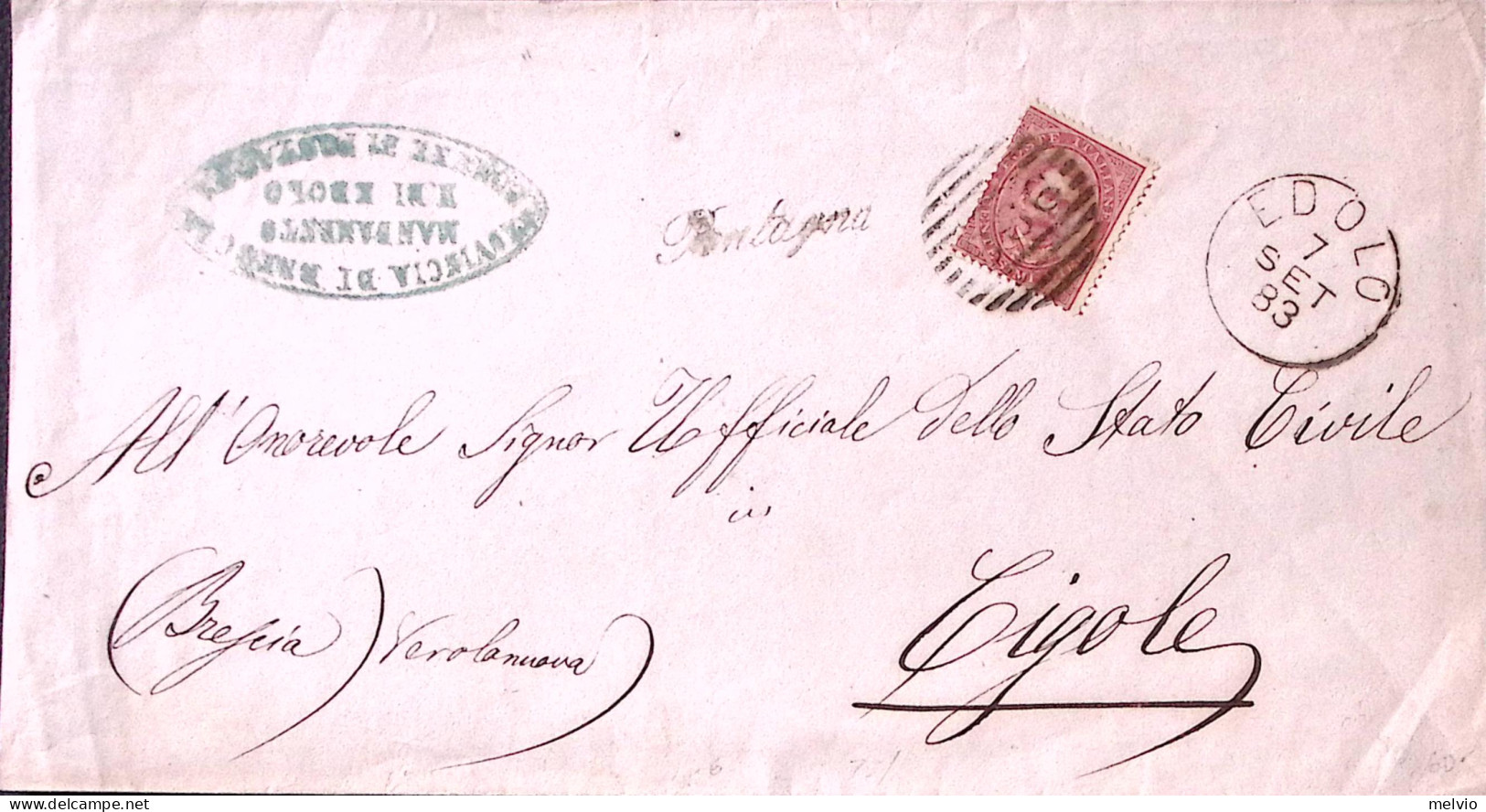 1883-PONTAGNA Corsivo Collettoria Su Piego Edolo (7.9.83) - Storia Postale