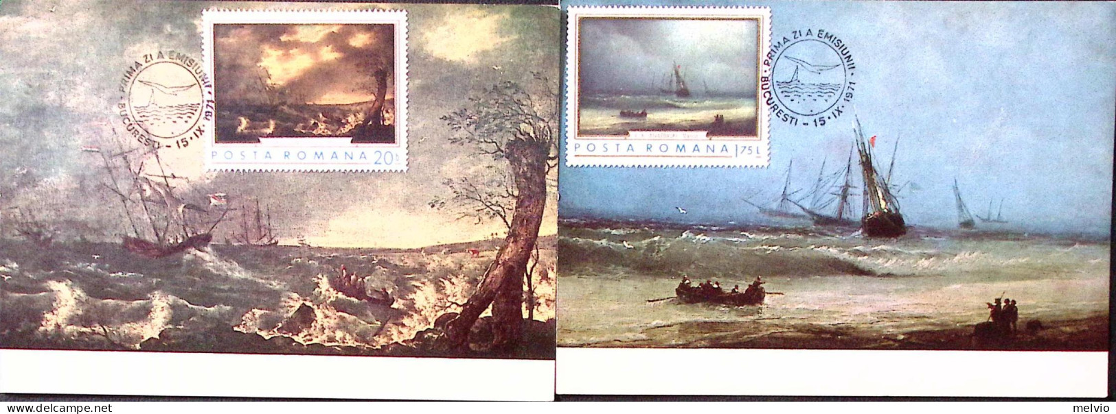 1971-Romania Quadri Di Marine (2626/30) Su Cinque Cartoline Maximum - FDC