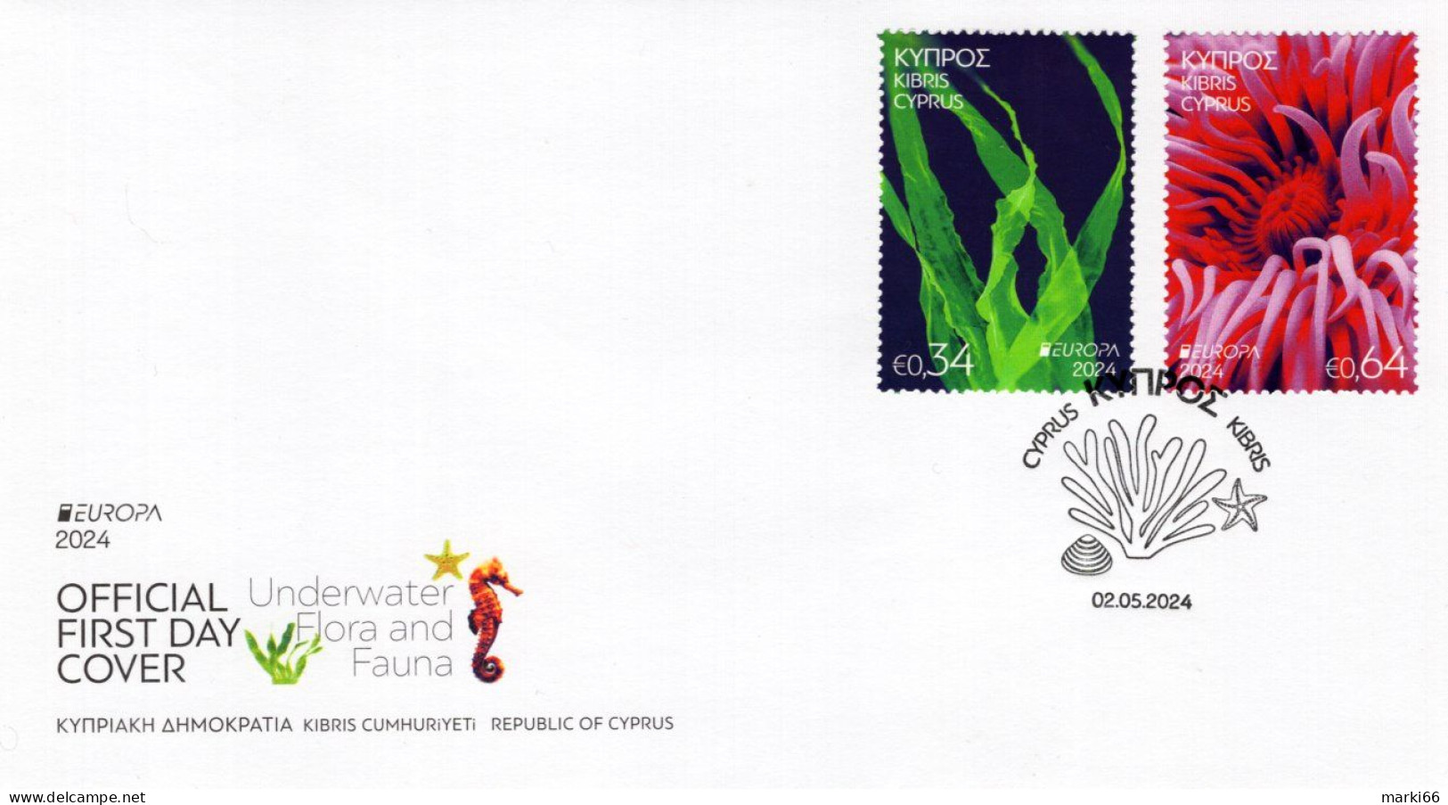 Cyprus - 2024 - Europa CEPT - Underwater Fauna And Flora - FDC (first Day Cover) - Covers & Documents