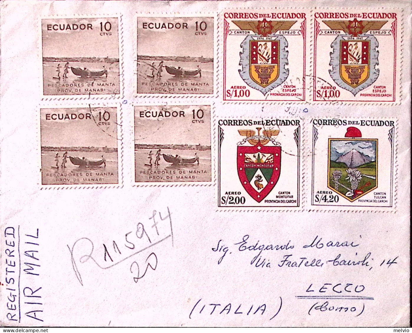 1957-Ecuador Pescatori Di Manta Quattro C.10 Bruno (+ Due Al Verso) + PO Stemmi  - Ecuador